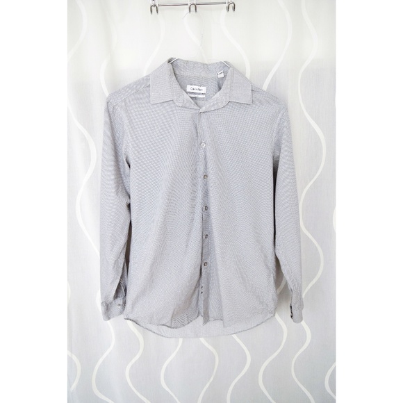 CALVIN KLEIN Slim Fit Circle Dot Print Button Down Cotton Dress Shirt | Size M - Picture 1 of 4